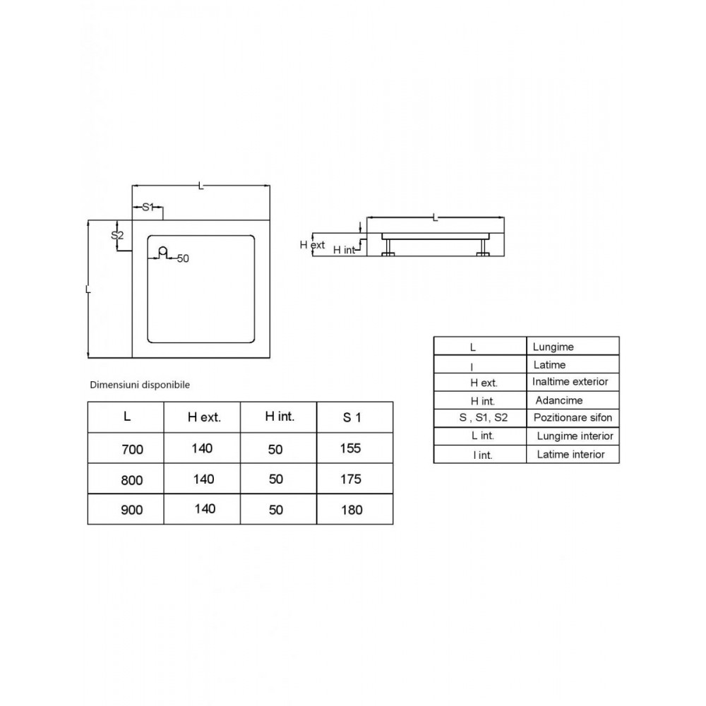 Cada dus Fibrocom Mercur, acril, patrata, 80 x 80 x 24 cm - imagine 3
